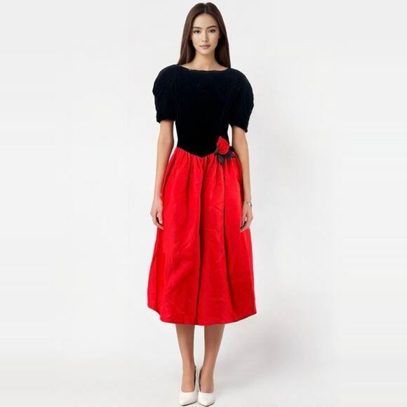 Gunne Sax Jessica McClintock Velvet Rayon Taffeta Dress Sz 7 Vtg 90s Party - Picture 1 of 12
